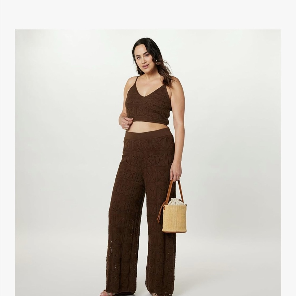 Elegant Brown Wide Leg Knit Pants